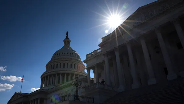 The sun sets behind the US Capitol