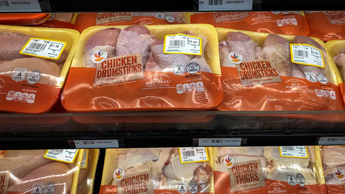Chicken sits on the shelf at a grocery store